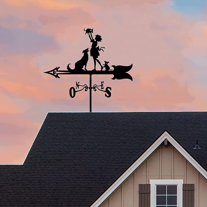 European Style Wrought Iron Garden Weather Va ne, Roof Decoration Weather Va ne, Direction Indicator Kit, Outdoor Cute Hollowed Out Steel Gnomes Statue direction indi