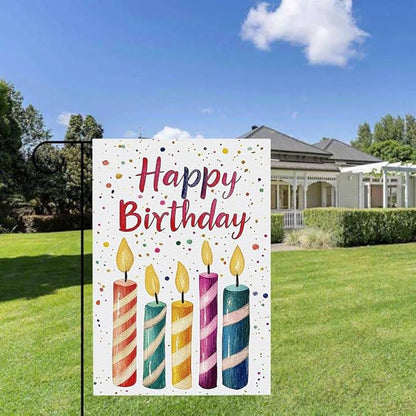 Gkyygk Happy Birthday Welcome Banners Garden Flag Double Sided 12x18 Inches Farmhouse Holiday Outside Decorations Burlap Yard Flag