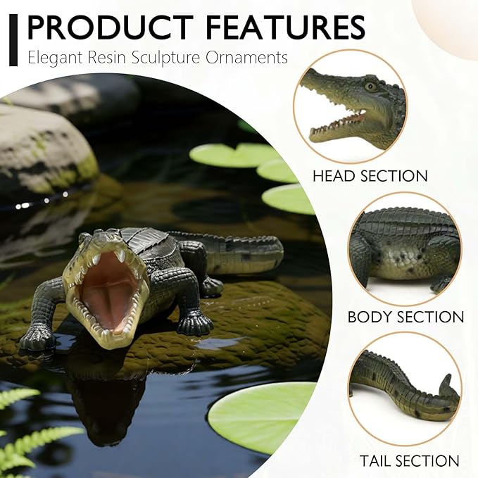 23.2" Large Crocodile Statue for Garden, Outdoor Sculpture, Animal Decor for Yard Porch Entryway Patio Living Room (Large, Crocodile)