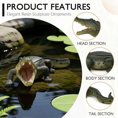 23.2" Large Crocodile Statue for Garden, Outdoor Sculpture, Animal Decor for Yard Porch Entryway Patio Living Room (Large, Crocodile)