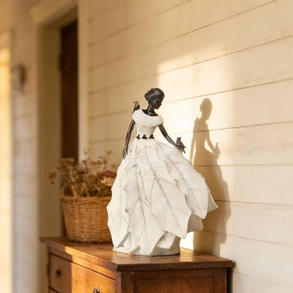 DiliComing Fairy Garden Accessories Outdoor Statue - 14.5 Inch Table Decor for Living Room Garden Maiden Bookshelf Decor Xmas Resin Holly Leaves Maiden White Statue