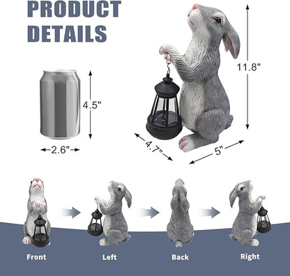 Solar Rabbit Garden Statue with Glowing Lantern - Weatherproof Resin Outdoor Decor for Yard, Patio, Lawn & Balcony, Unique Housewarming, Easter & Birthday Gift for Women, Mom, Grandma