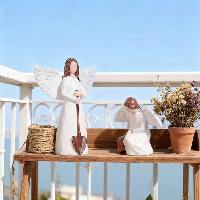 Garden Angel Statues of Set 2, Gardening Gifts for Women Figurines, Unique for Mom Sisters Grandma Friends, Gift to Celebrate Friendships