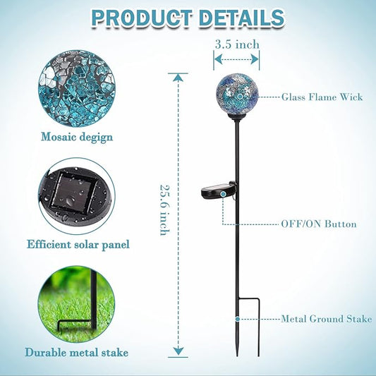Solar Garden Lights Outdoor Decorative - Solar Gazing Ball Mosaic Garden Stakes Decorative Waterproof Outdoor Lights for Pathway Yard Lawn Decoration Blue