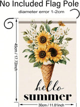 Hello Summer Garden Flag Sunflower Ice Cream Floral Outdoor Yard Porch Lawn Garden Decor for Rustic Farmhouse Cottage Patio Seasonal Summer Home Display