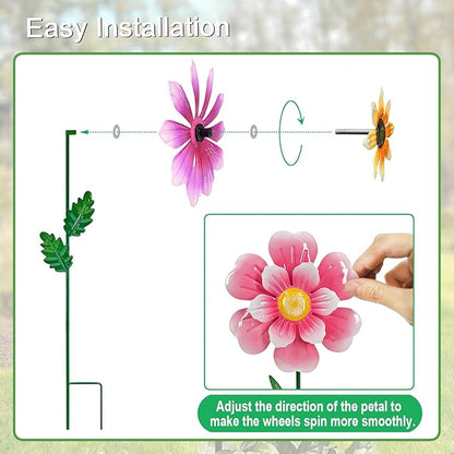 Wind Spinners Garden Decor,4 Pack Colorful Flower Garden Stakes for Outdoor Decorations,Metal Wind Spinner Yard Stake for Patio,Lawn