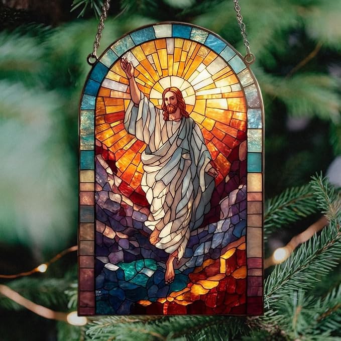 Radiant Mosaic Jesus Christ Acrylic Suncatcher Stained Glass Effect Window Car Hanging Christmas Ornament Indoor Outdoor Decor Garden Sun Catcher Panel for Women Mom Grandma