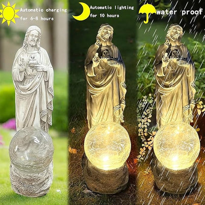 Jesus Statue Outdoor Decor Solar Lights, Religious Garden Statue, Blessed Father Outdoor Figure for Home/Garden Decor, Gift for Men/Father(11.22" H)