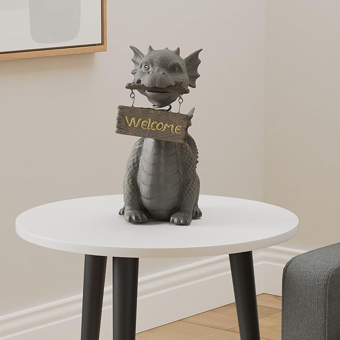 Pacific Giftware Garden Dragon Welcome Dragon Garden Display Decorative Accent Sculpture Stone Finish 10 Inch Tall