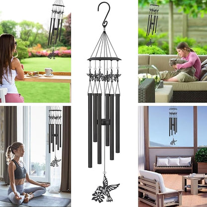 Hummingbird Wind Chimes for Outside,Sympathy Garden Decor Gifts for Women Mom and Grandma,Christmas Windchime in Loving Memory Outdoor Decoration for Yard, Patio, Porch, Lawn, Landscape，Halloween