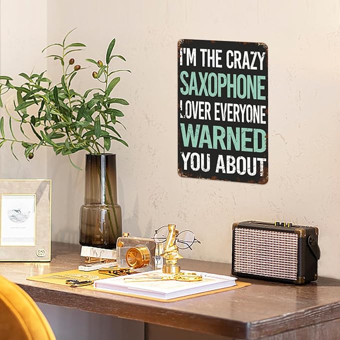 Patio Wall Decor Crazy Lover Saxophone Metal Sign Metal Vintage Retro Tin Sign Cute Funny Bathroom Yard Wedding Street Garage Plaque Wall Decor 8X12inch