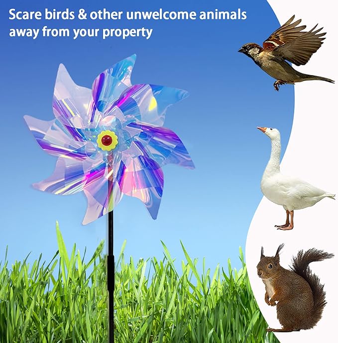 5 Pack Pinwheels for Yard and Garden,Reflective Pinwheels Bird Deterrents Pinwheels for Outside Pinwheel Devices Outdoor Pinwheels for Kids (Transparent Pinwheel 5)