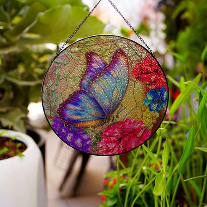 Butterfly Stained Glass Window Hanging,20cm/7.87inch Hand-Painted Sun Catcher Garden Hangings for Doors Home Christmas Mother's Day, Valentine's Day Ornaments Festival Gift (B Style)