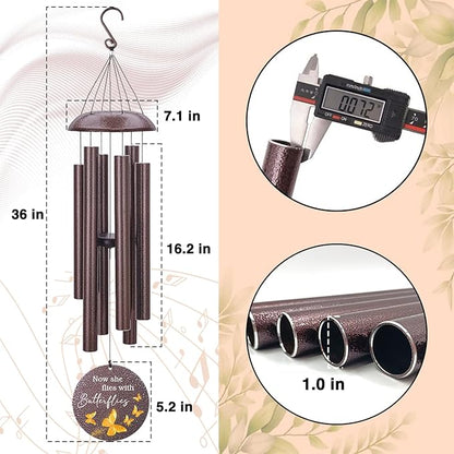 Personalized Wind Chimes, 36inch/45inch Custom Name Keepsake, Gifts for Loss of Loved One, Memorial Wind Chimes in Loving Memory of Dad/Mom, Butterfly Fly to Heaven (Produced in USA)