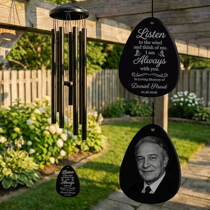 Personalized Memorial Wind Chimes for Outside Custom Photo with Name & Date, in Loving Memory - Sympathy Gifts - Keepsake Loss of Beloved One