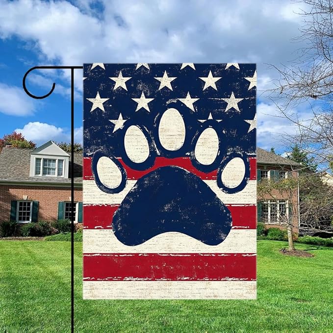 Gkyygk Paw Red Blue Garden Flag 12x18 Double Sided Banners Yard Flag Welcome Seasonal Farmhouse Yard Outside Decoration