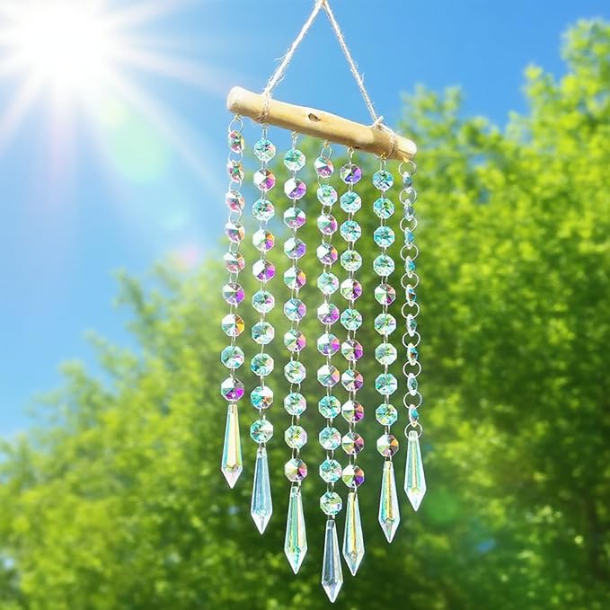 Crystal Window Suncatchers, Hanging Prism Sun Catcher Ornament Garden Rainbow Maker Wind Chime Crystal Prisms Ornament for Wedding, Party, Bedroom Decor
