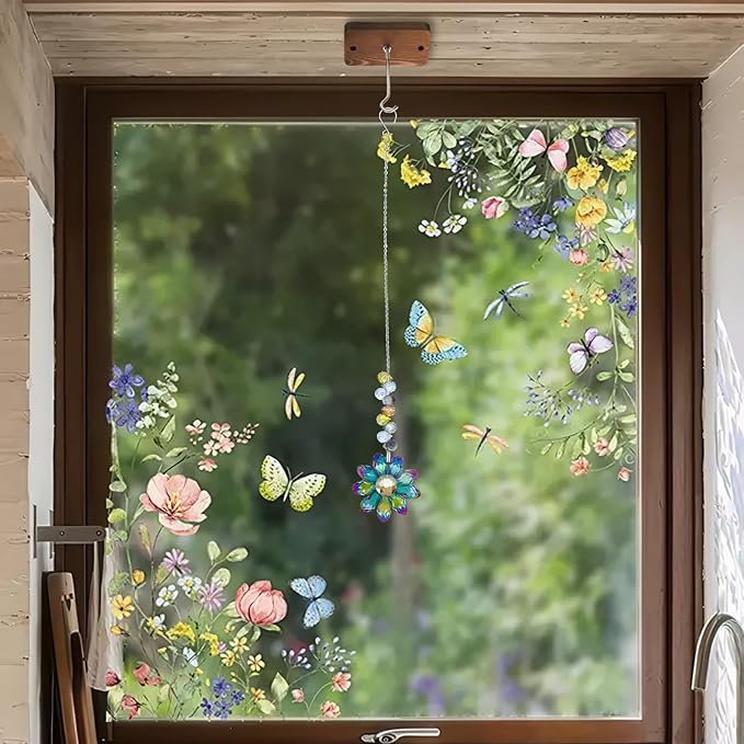 2PCS Crystal Sunflower Suncatchers for Windows Hanging, Sun Catcher Colorful Flower Prisms Rainbow Maker Pendants Hanging Ornaments for Indoor Outdoor Home Patio Garden Decor