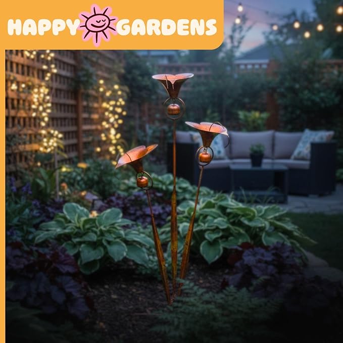 Happy Gardens Calla Lily Garden Stake with Bells | Bronze Outdoor Lillies Flower Decorations