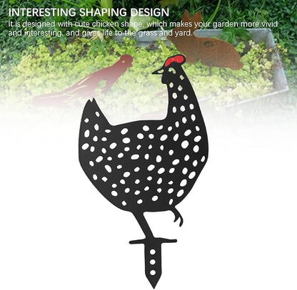 flexman Chicken Garden Stake, Iron Garden Decorative Statues Multifunctional Chicken Family Garden Yard Art for Yard Outdoor Lawn Backyard (C)