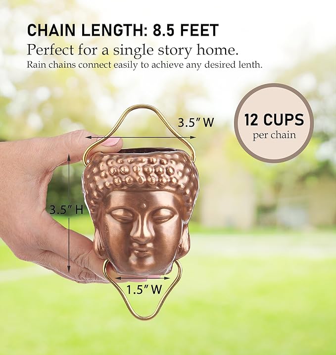 Good Directions 474P-8 Buddha Head Rain Chain 8-1/2 Feet Long, 12 Large Figures,100% Pure Copper