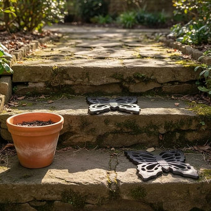 Comfy Hour 11" Brown Butterfly Cast Iron Stepping Stone, Rustic Antique Vintage Figurine Style Home Decor, Heavy Duty Metal Garden Pathway Paver