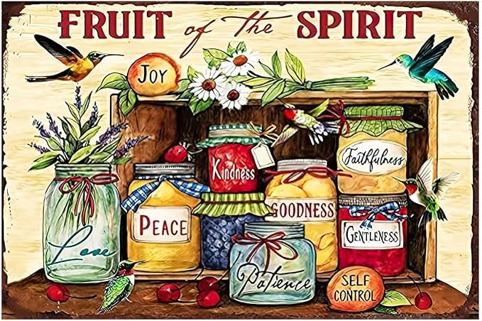 Funny Flowers Metal Poster, Country Rustic Birds Tin Sign, Fruit of the Spirit, Yard Garden Garage Farm Outside Wall Decor Plaque Outdoor for Home Fence 8 X 12 Inch