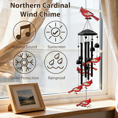 Memorial Wind Chimes for Loss of Loved One,Sympathy Gifts for Loss of Mother/Dad/Husband - Cardinal Wind Chimes for Outside with Light-Catching,in Memory of Loved One Gifts,Sympathy Wind Chimes 35"