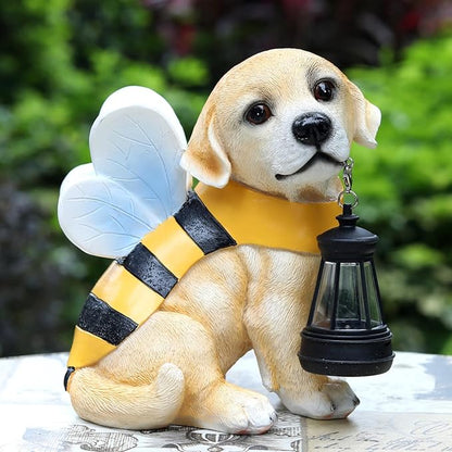 Solar Garden Statue - Honeybee Dog Figurine with LED Lantern, Resin Outdoor Decor for Patio, Lawn & Yard, Garden Art, Ideal Gift for Mom, Grandma, Housewarming
