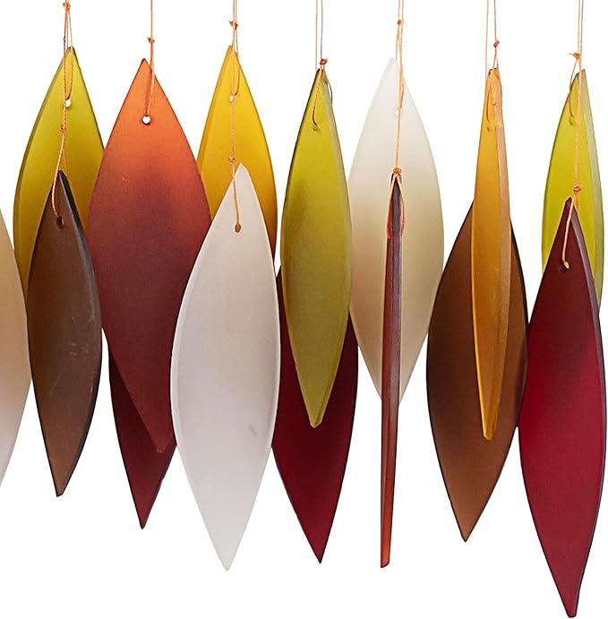 Blue Handworks Fall Leaves Glass & Driftwood Chime, Sandblasted Glass and Found Wood Handcrafted Wind Chime