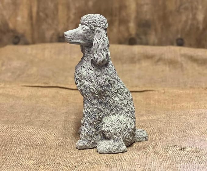Stone Sitting Poodle Statue Concrete Resting Poodle Dog Figurine Porch Dog Memorial Sculpture