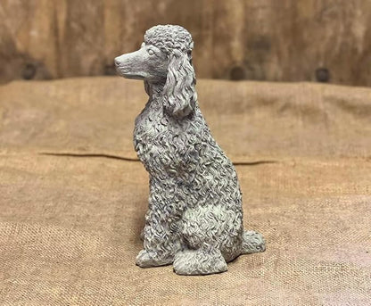 Stone Sitting Poodle Statue Concrete Resting Poodle Dog Figurine Porch Dog Memorial Sculpture