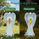Solar Angels for Outside Garden, Angel Statue with Cross for Yard Lawn Patio Balcony, Chrisstmas, Memorial Gifts for Mom, Grandma, Women, 12 Inch,Resin