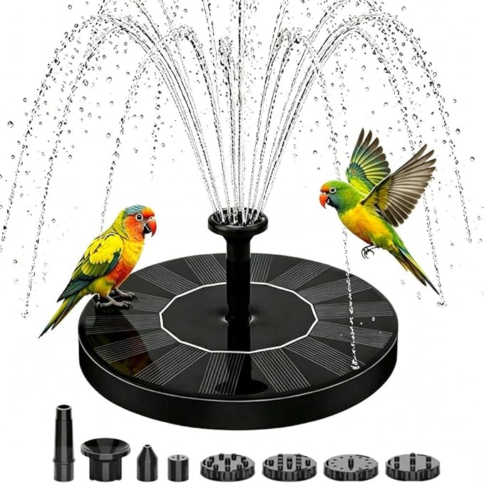 Solar Fountain for Bird Bath: Solar Powered Water Fountain with 6 Nozzles - Mini Fountains Pump for Garden, Pond, Pool, and Outdoor (1, 5.1")