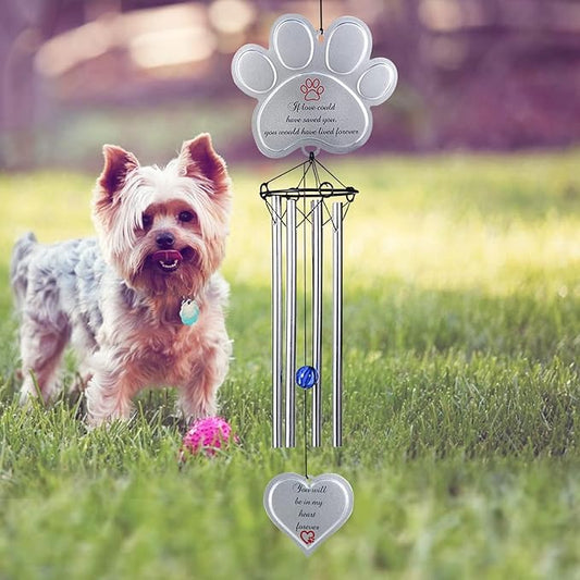 jinhuoba Paw Print Pet Memorial Wind Chimes for Dogs Outdoors, Metal Wind Chime for Loss of Dog Pet Sympathy Memorial Gifts Remembrance Gifts Outdoors, 18.9"