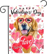 Golden Retriever Valentine Garden Flag Valentines Day Flags for Outside 12x18 Double Sided Small Yard Flags Dog Valentine's Day Decor Outdoor Lawn Valentines Banners Front Porch