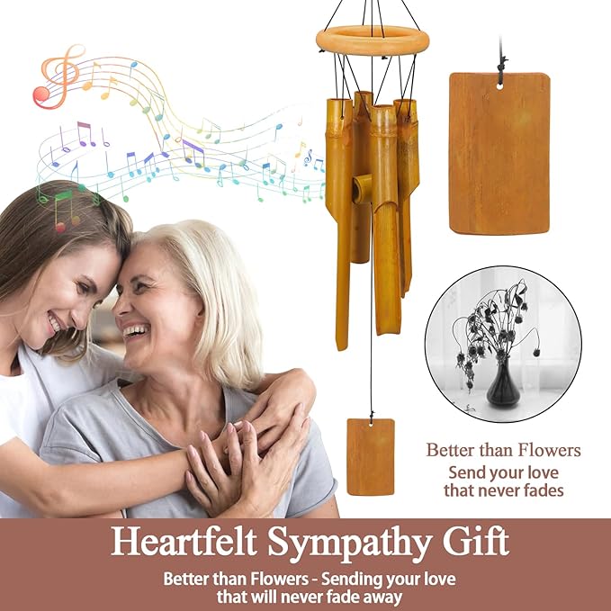 VIREKM Wooden Wind Chimes for Outside, Sympathy Wind Chimes Bamboo Windchimes Outdoors with Natural Sounds, Gifts for Mom, Indoor Outdoor Decorations for Patio Porch Garden and Backyard