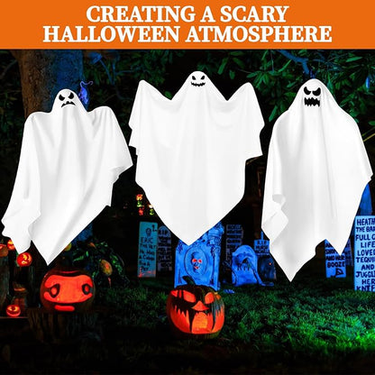 3 Pack Halloween Hanging Ghosts Decor, Outdoor Hanging Ghosts, Ghost of Halloween Decorations, 28" Flying Ghost Halloween Party Decor for Front Yard Patio Lawn Garden Trees Indoor Outside Holiday