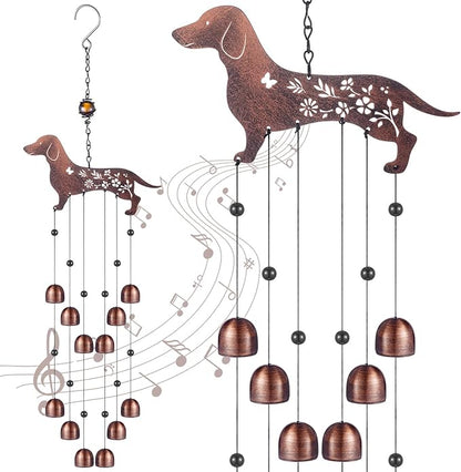 Cinnvoice 24 Inch Metal Wind Chimes Decor for Outside Garden Birthday Gift for Women Men Bronze Windchimes Pet Memorial Gift with 12 Bell for Patio Yard Lawn Housewarming Front Yard(Dachshund Dog)