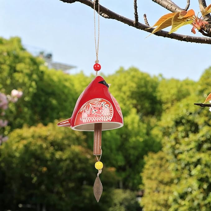 Cardinal Wind Chimes for Outside and Indoor, Ceramic Bird Song Hanging Windchimes, Gifts for Mom, for Rustic Music Garden Backyard Church Decoration Porch Outside Outdoor Festival Memorial Gift