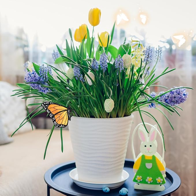 Geelin 1 Pc Stained Glass Butterfly Suncatcher Flower Pot Decoration Metal Plant Pot Hangers Colorful Garden Yard Suncatcher Decor for Spring Home Indoor Outdoor Decor(Orange)