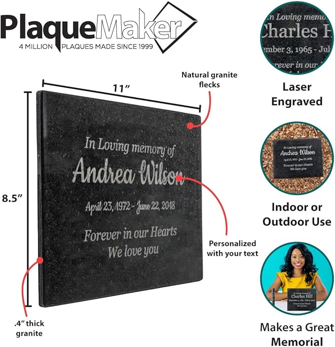 Customized In Loving Memory Black Granite Memorial or Sympathy Gift. Offered in a Variety of Sizes to Meet your Needs and Budget (8.5 x 11 x .4")