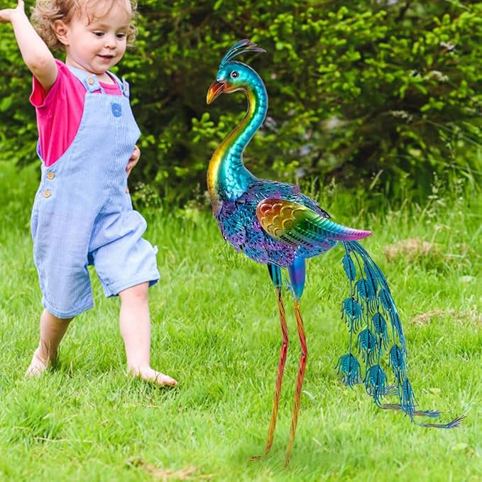 Metal Peacock Garden Decor Outdoor Statue, 26" Metal Yard Art Peacock Garden Sculptures Outside Decoration for Home Patio Lawn Backyard, Gift for Moms Grandma Women