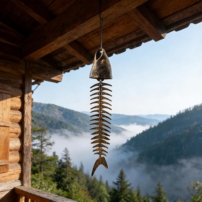 Fish Wind Chimes 1 Pack 15.75 Inch Cast Iron, Unique Design Corrosion-Resistant Durable, for Garden, Yard, Cabin, Outdoor, Beach & Camping Use