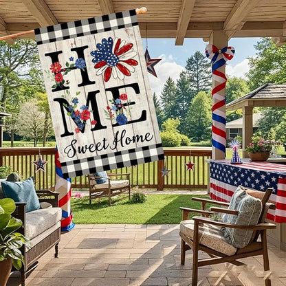 ORTIGIA Memorial Day Patrioctic House Flag Burlap Vertical Double Sided 4th of July Independence Day Home Sweet Home Large House Flag Yard Outside Outdoor Decor 28x40 Inch
