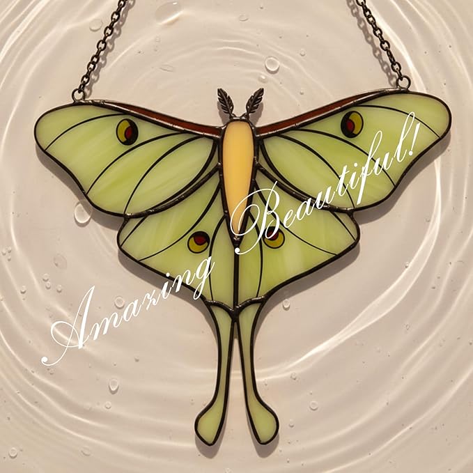 Handmade Suncatcher Luna Moth Decor, Stained Glass Window Hanging, Suncatchers for Windows Hanging, Mother's Day Sun Catcher Gifts for Women Mom Grandma Butterfly Lovers