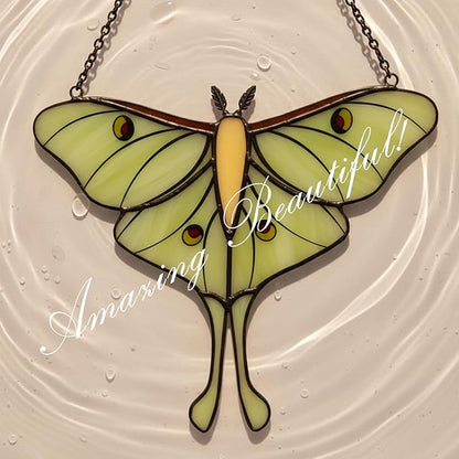 Handmade Suncatcher Luna Moth Decor, Stained Glass Window Hanging, Suncatchers for Windows Hanging, Mother's Day Sun Catcher Gifts for Women Mom Grandma Butterfly Lovers