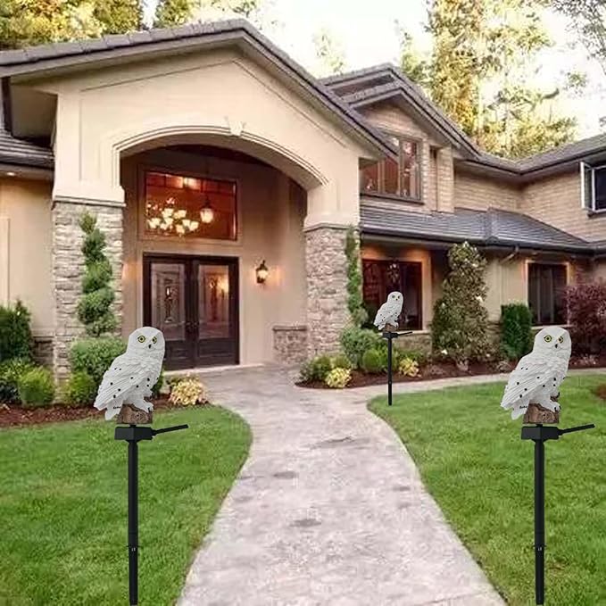 Solar Powered Garden Owl Decor - Outdoor Yard Statue for Outside Lawn Ornament Patio Decorative Waterproof Halloween Decorations Stake Bird Lights for Landscaping Backyard Christmas