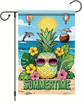 Summertime Pineapple Garden Flag Tropical Beach Sunglasses Outdoor Yard Porch Lawn Garden Decor for Summer Coastal Ocean Patio Pool Party Seasonal Home Display