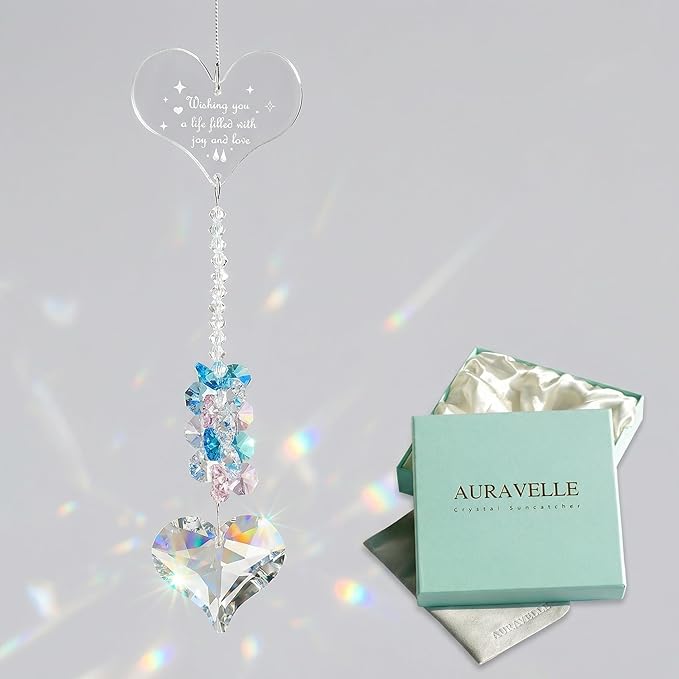 Crystal Heart Suncatcher Kit for Indoor Window Hanging Prism,Healing Rainbow Maker, for Her Birthday and Holidays, Room Garden Outdoor Decor, Pet Gift (Pastel)